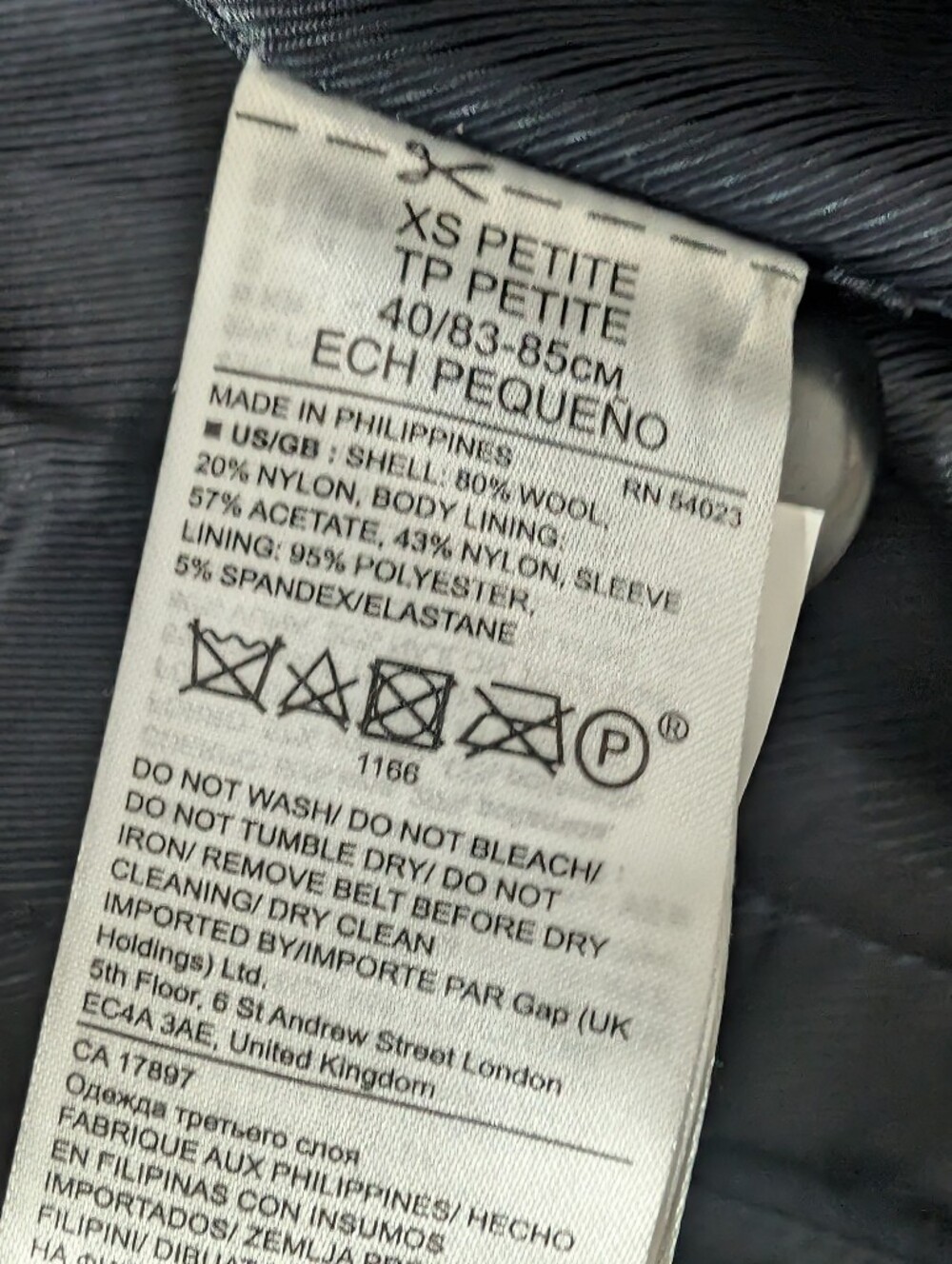 Banana Republic Navy Wool Blend Double Breasted Trench Coat Peacoat XS Petite - Picture 6 of 6